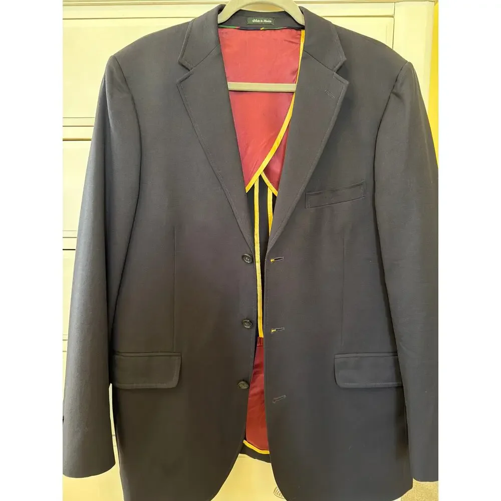 J Crew Navy Blue Blazer Men's 42 Long 100% Wool Sportcoat Old Money Luxury Prep